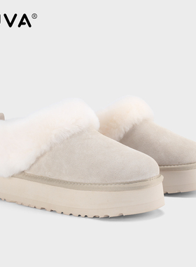 EUVA厚底雪地靴女皮毛一体塔茨勒羊毛增高低帮懒人鞋一脚蹬面包鞋