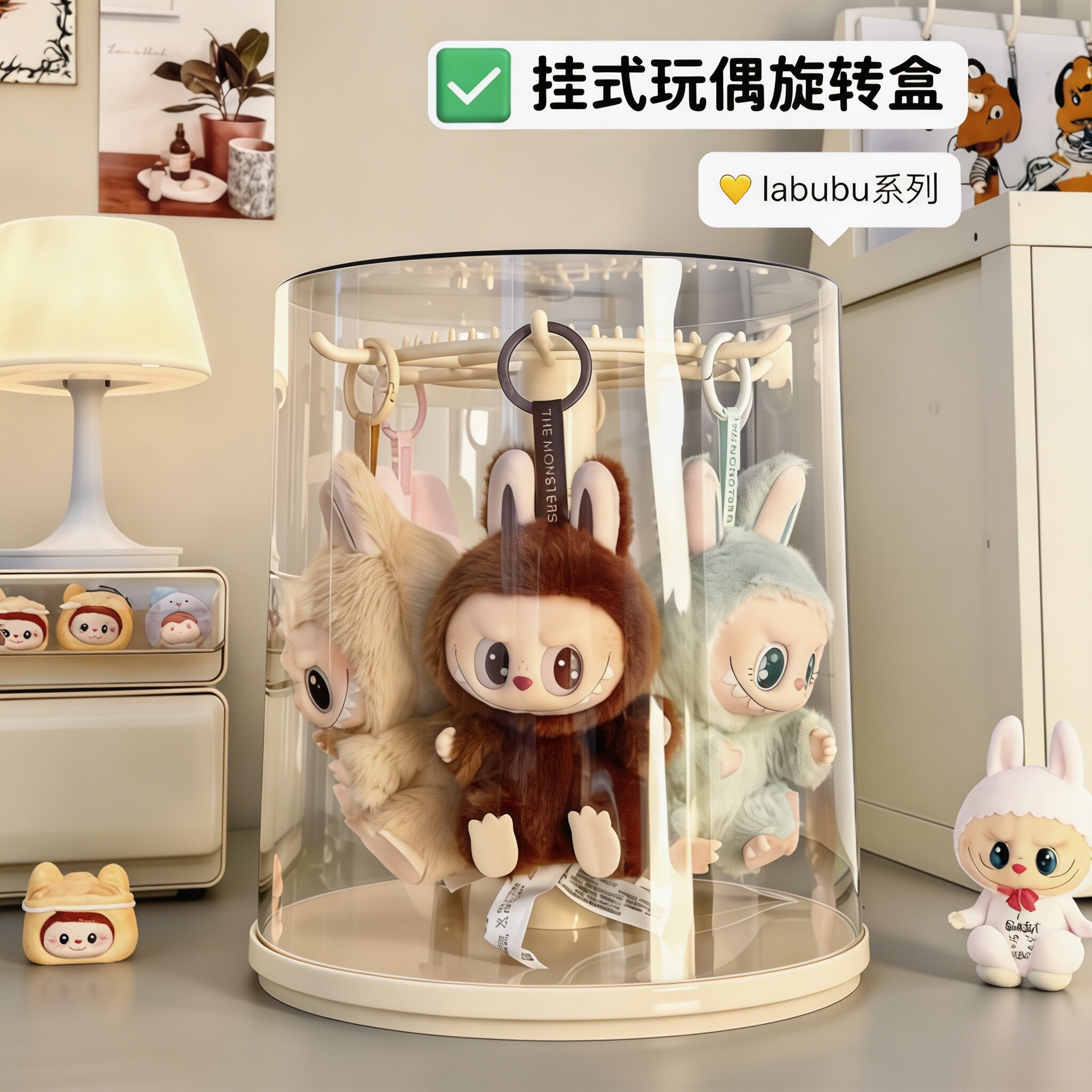旋转防尘透明盲盒手办展示架