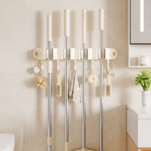 新款拖把挂钩免打孔壁挂卫生间拖布收纳架粘贴教室阳台厨房扫把夹