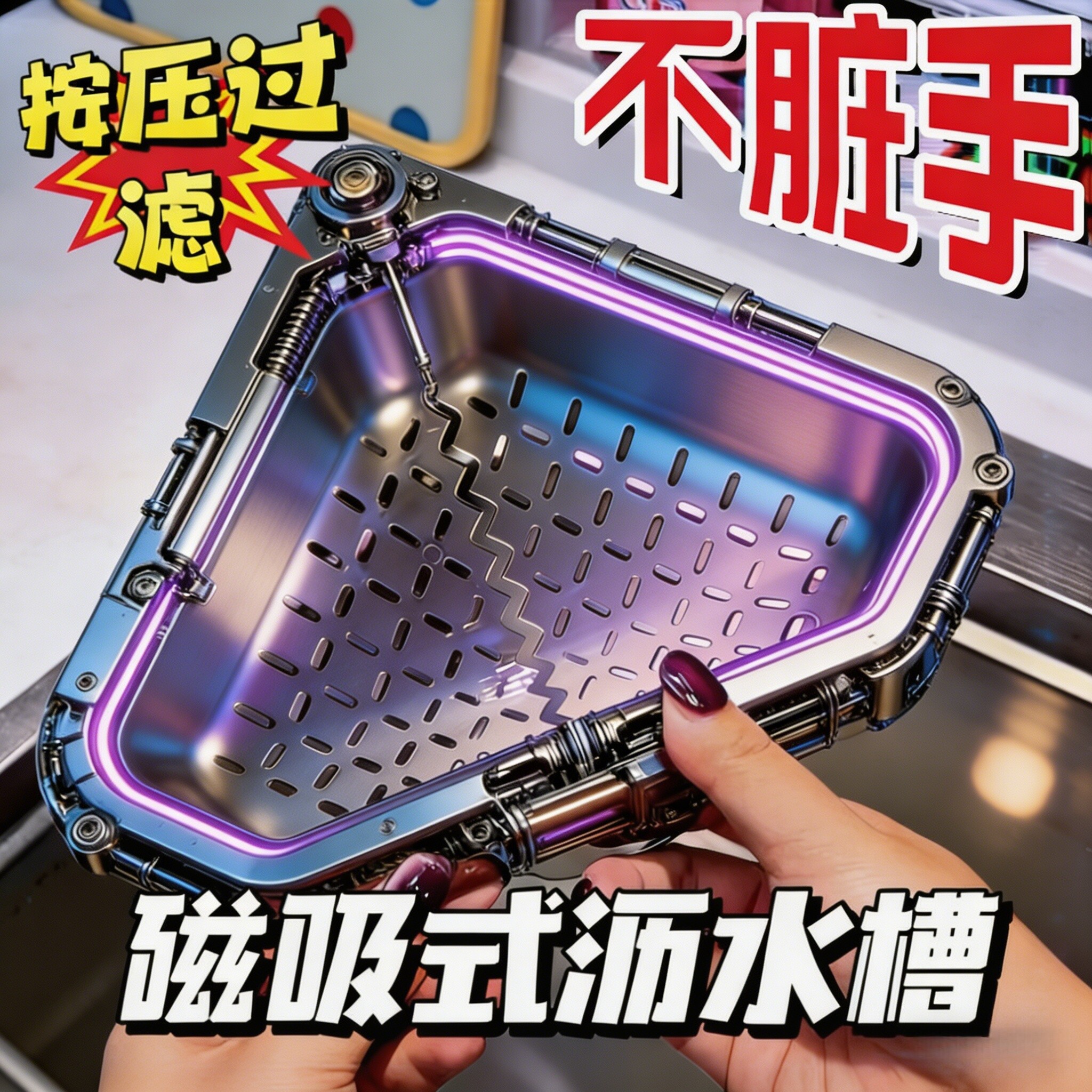 厨房磁吸沥水三角水槽过滤篮家用洗菜盆沥水篮清洁好物置物架加厚