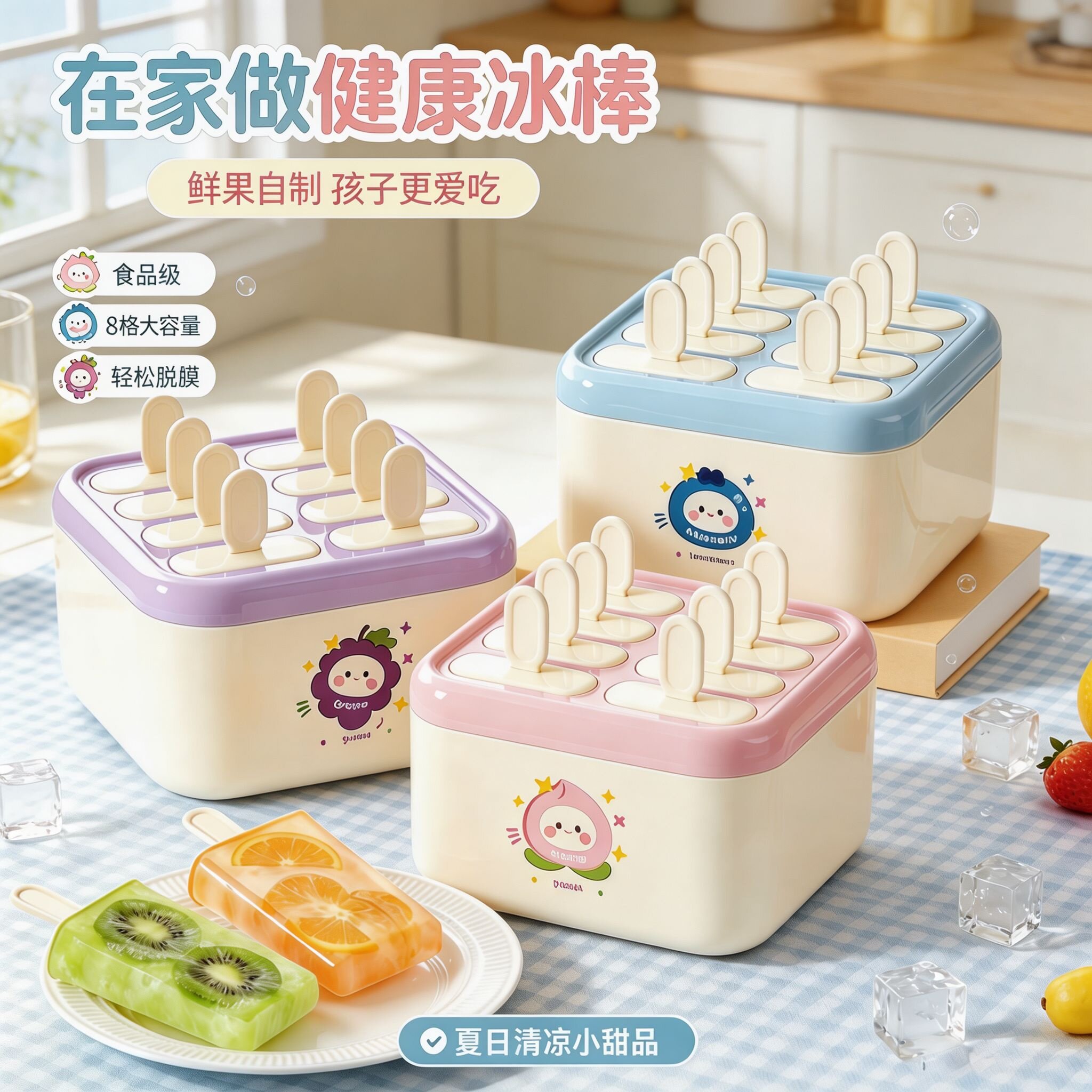 食品级萌趣雪糕模具带盖家用儿童自制冰棒冰淇淋模具块冰格制冰盒