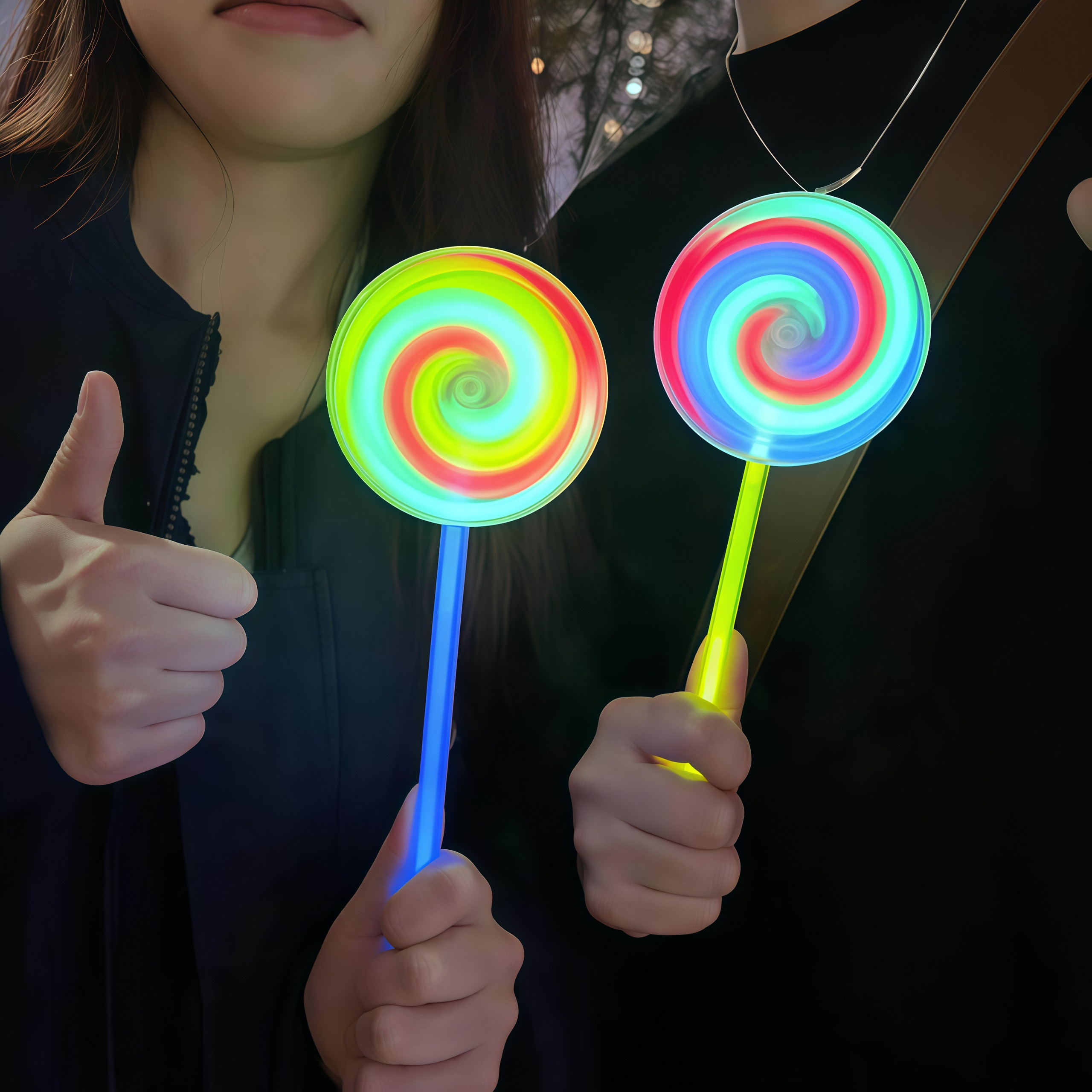 发光旋转荧光棒棒糖风车儿童玩具夜光萤光棒地摊幼儿园分享小礼物