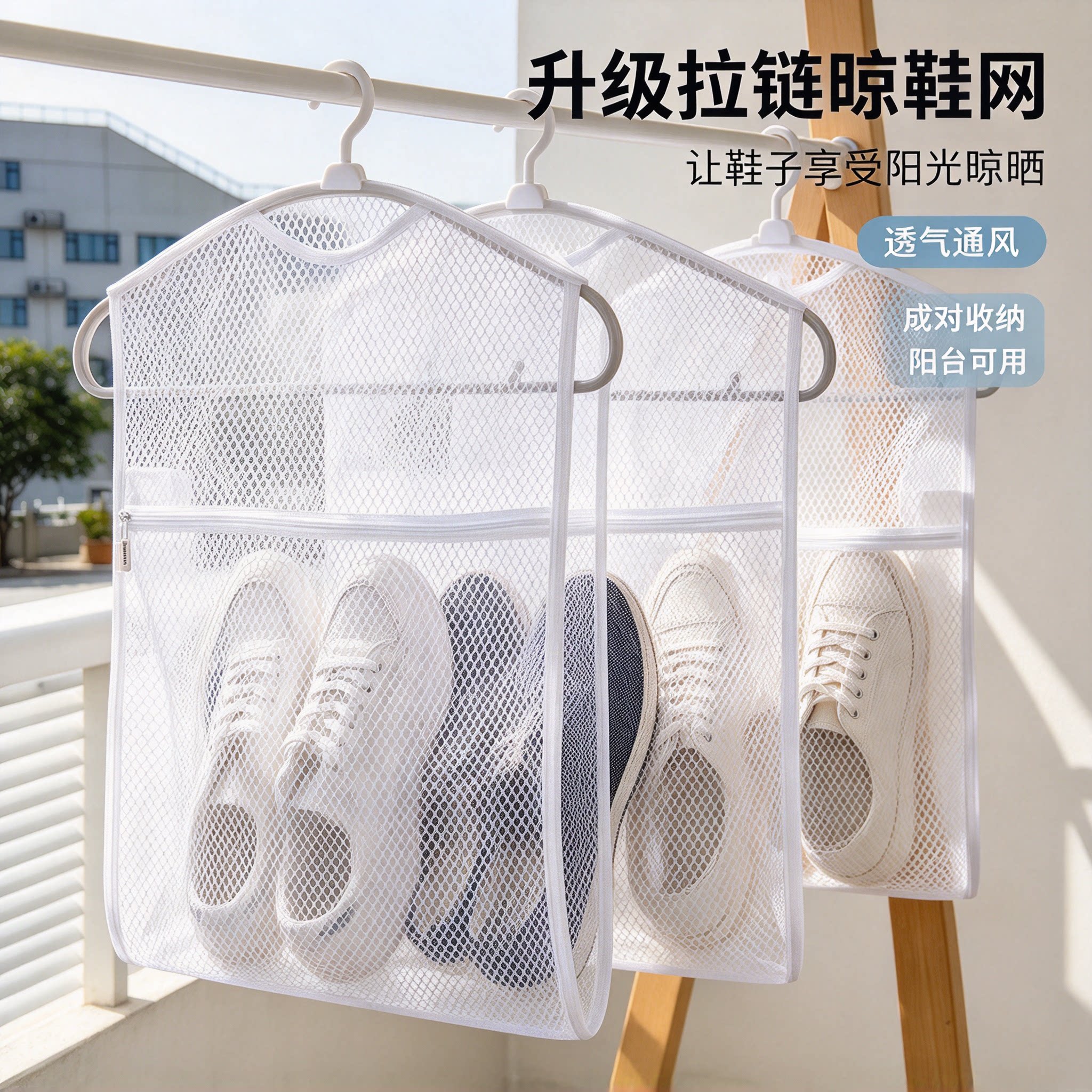 防风防掉落拉链晒鞋网袋