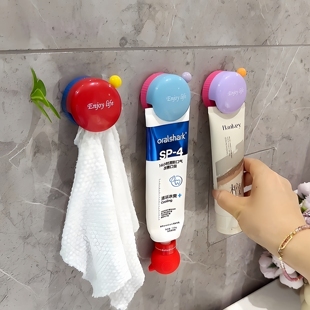 吸盘牙膏架家用浴室壁挂式洗面奶夹子多巴胺卫生间墙上收纳置物架