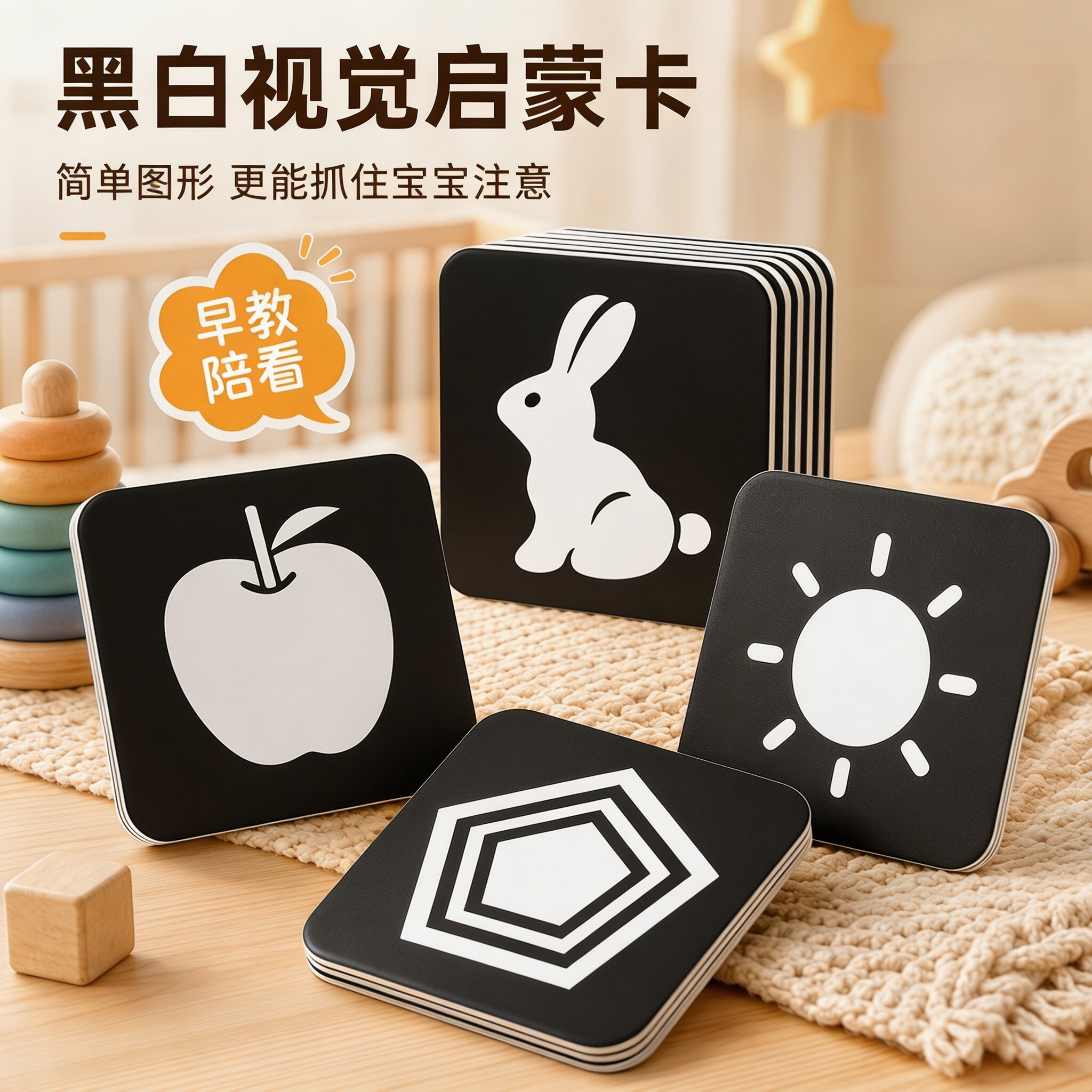 新生儿早教视觉激发闪卡