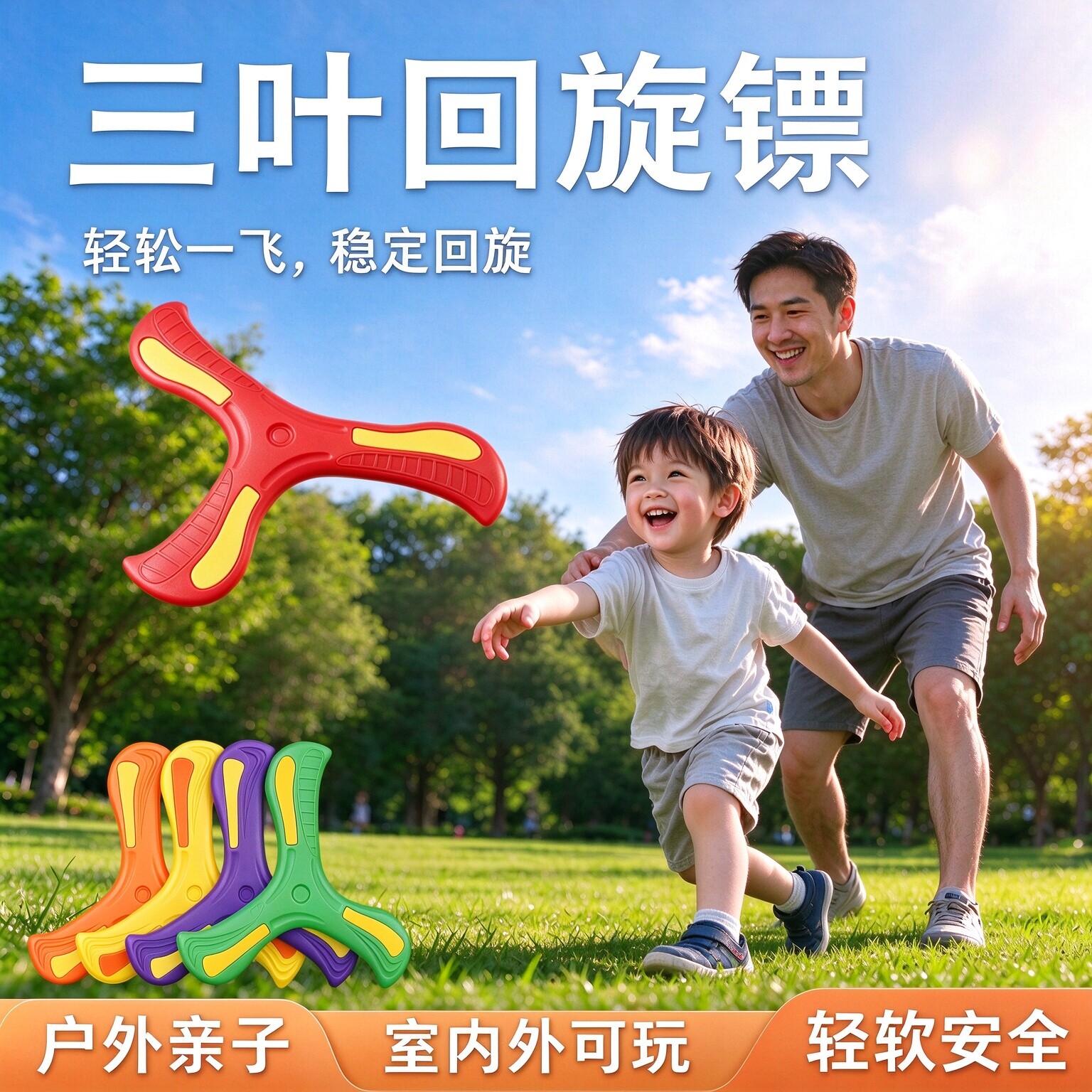 三叶回旋镖儿童手抛黑科技飞盘