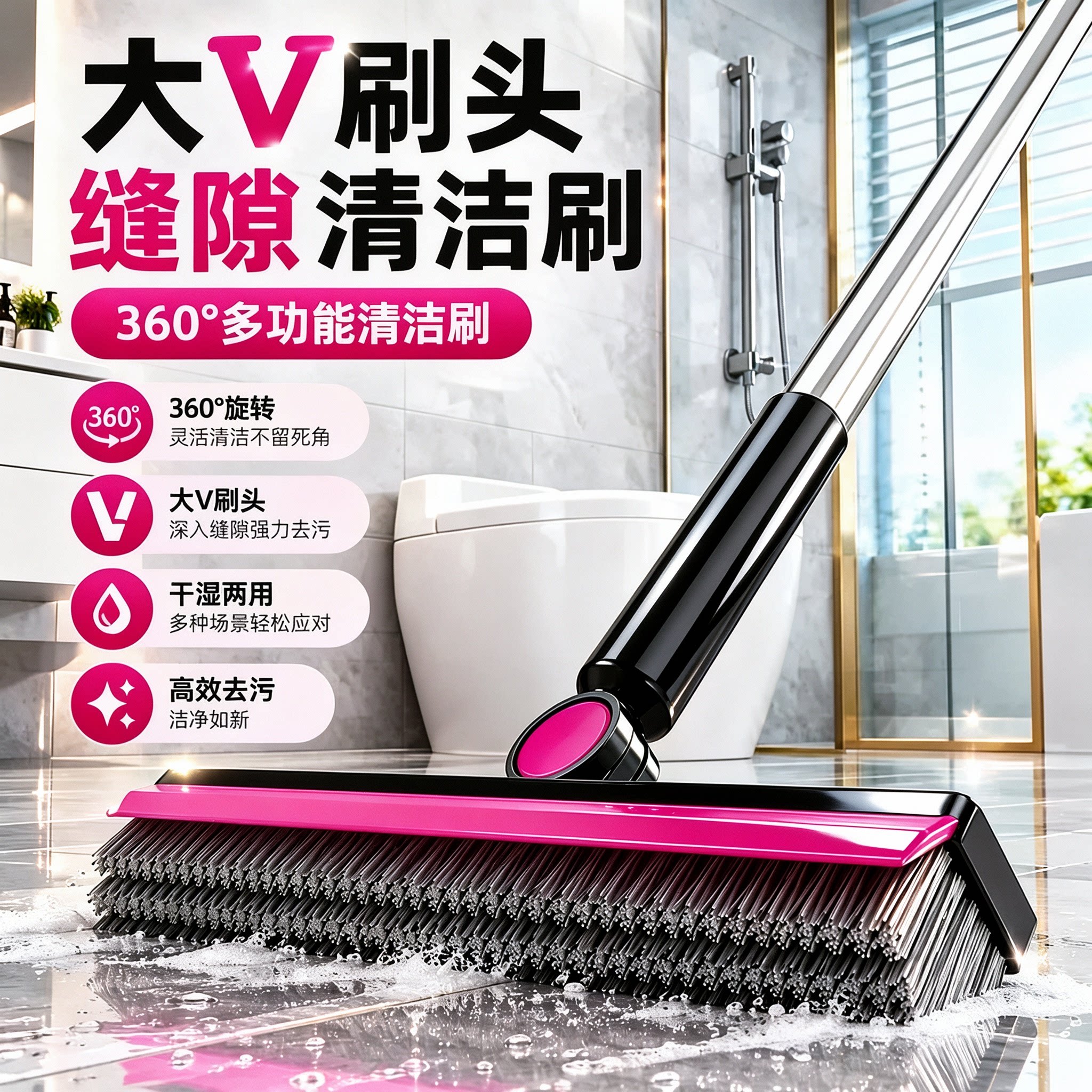 V型旋转刮水卫生间地板刷
