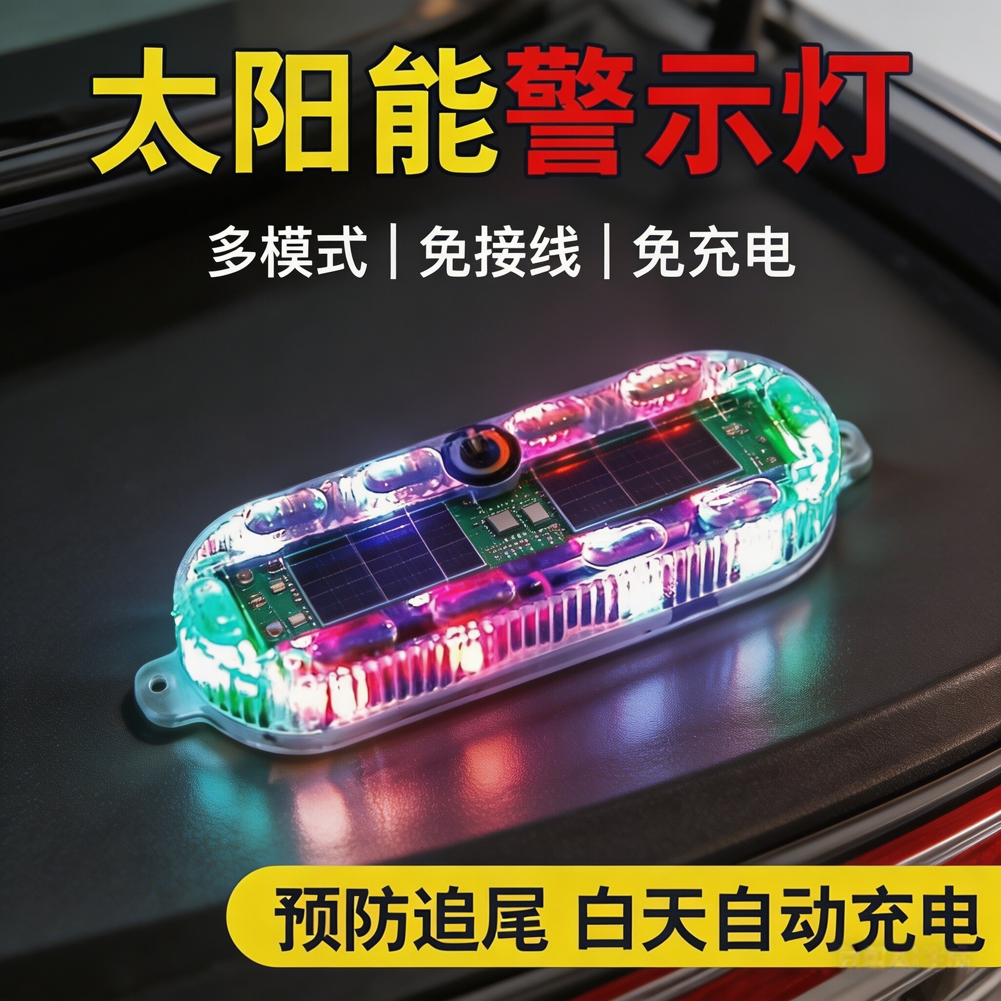 爆闪灯飞机灯尾灯太阳能警示汽车后杠防追尾呼吸灯巡航彩灯电动车
