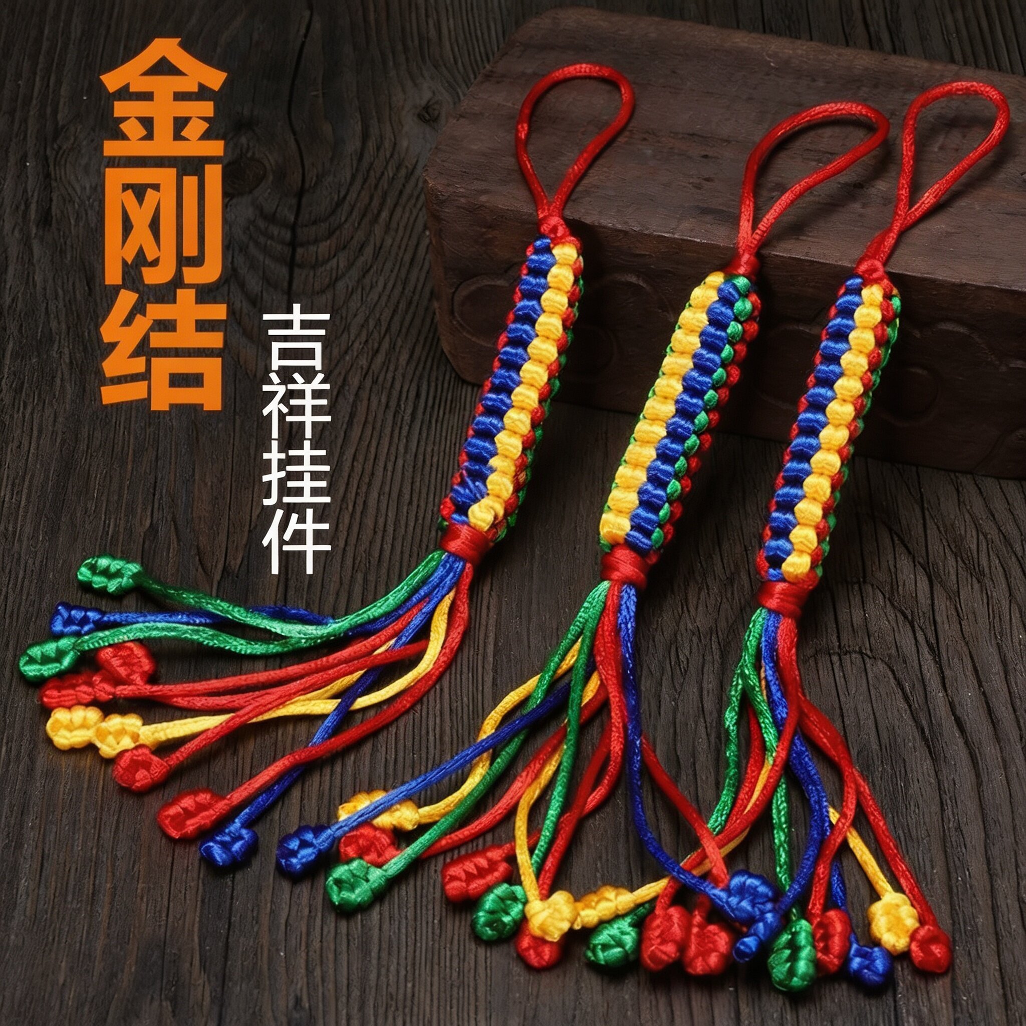 藏式手工编织五彩转经结车挂