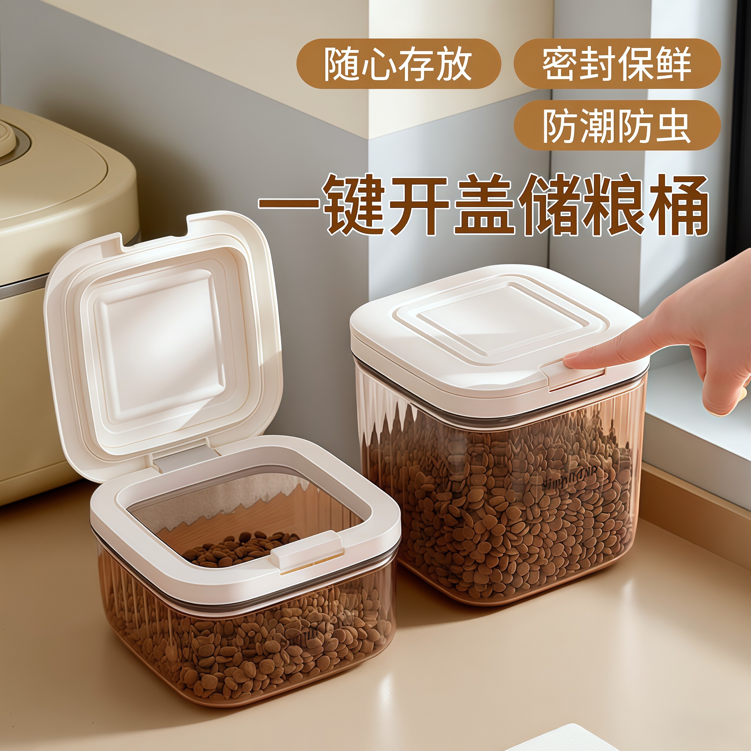 猫粮储存桶狗粮家用密封储粮桶冻干防潮罐大容量宠物零食收纳盒子