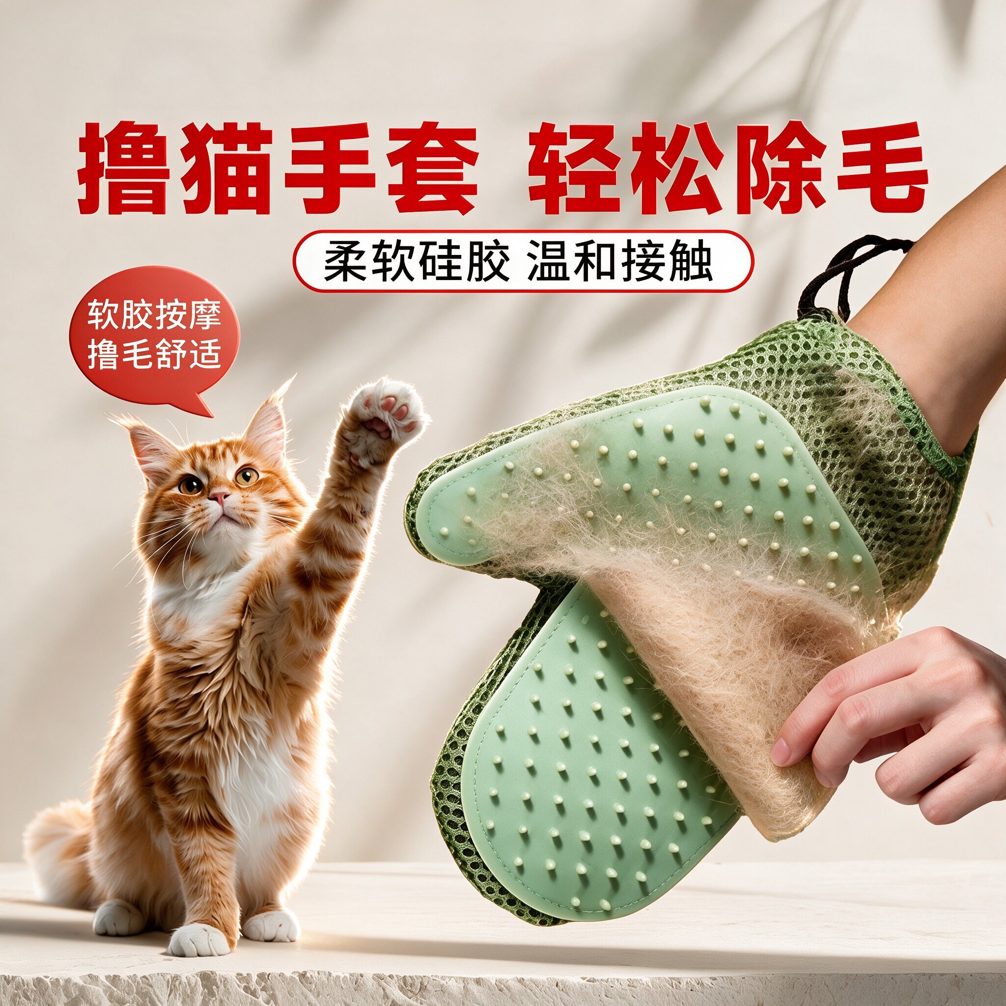 猫狗通用双面撸猫去浮毛按摩手套