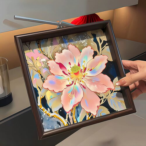 复古木制牡丹荷花桌面收纳托盘