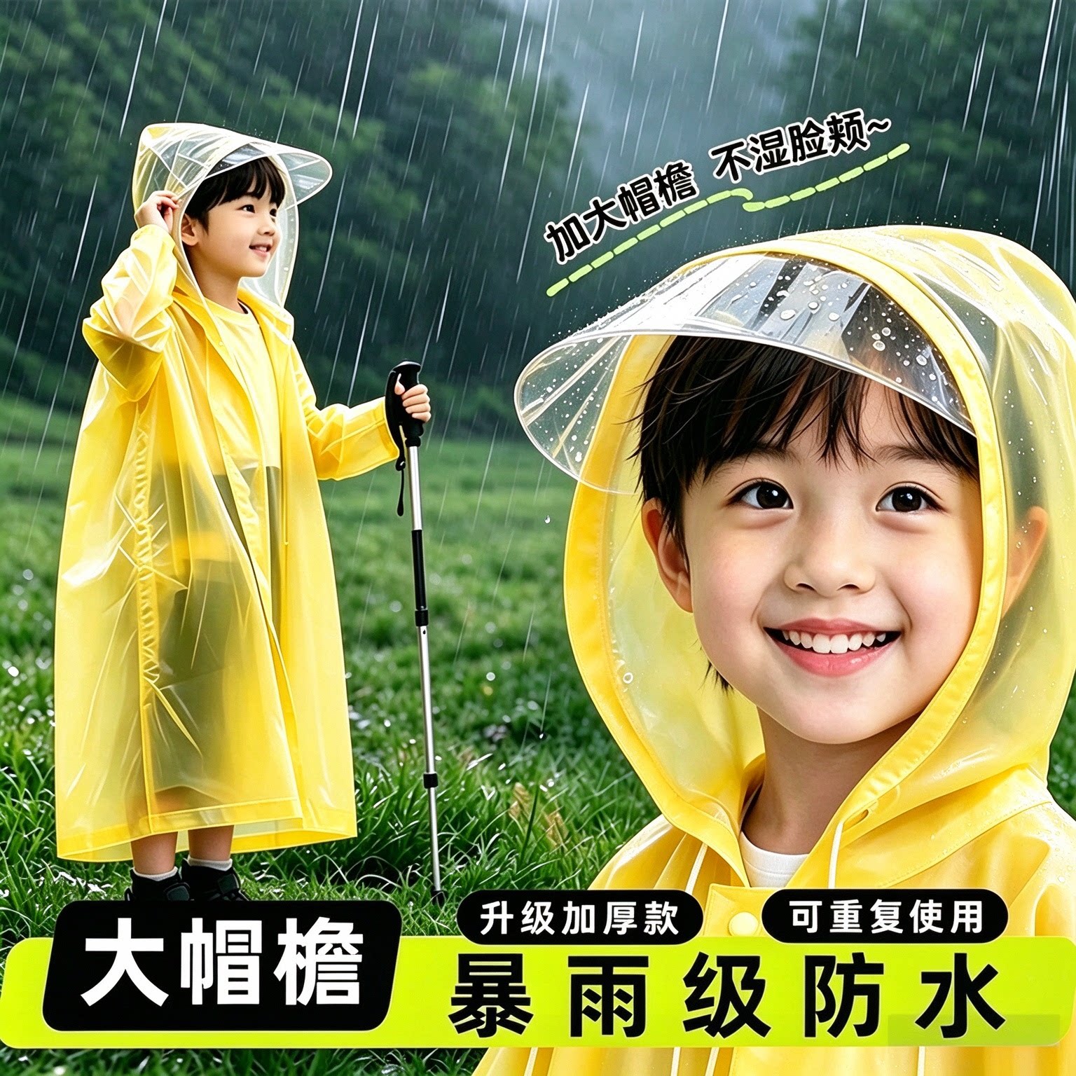 儿童上学长款加厚防暴雨雨衣