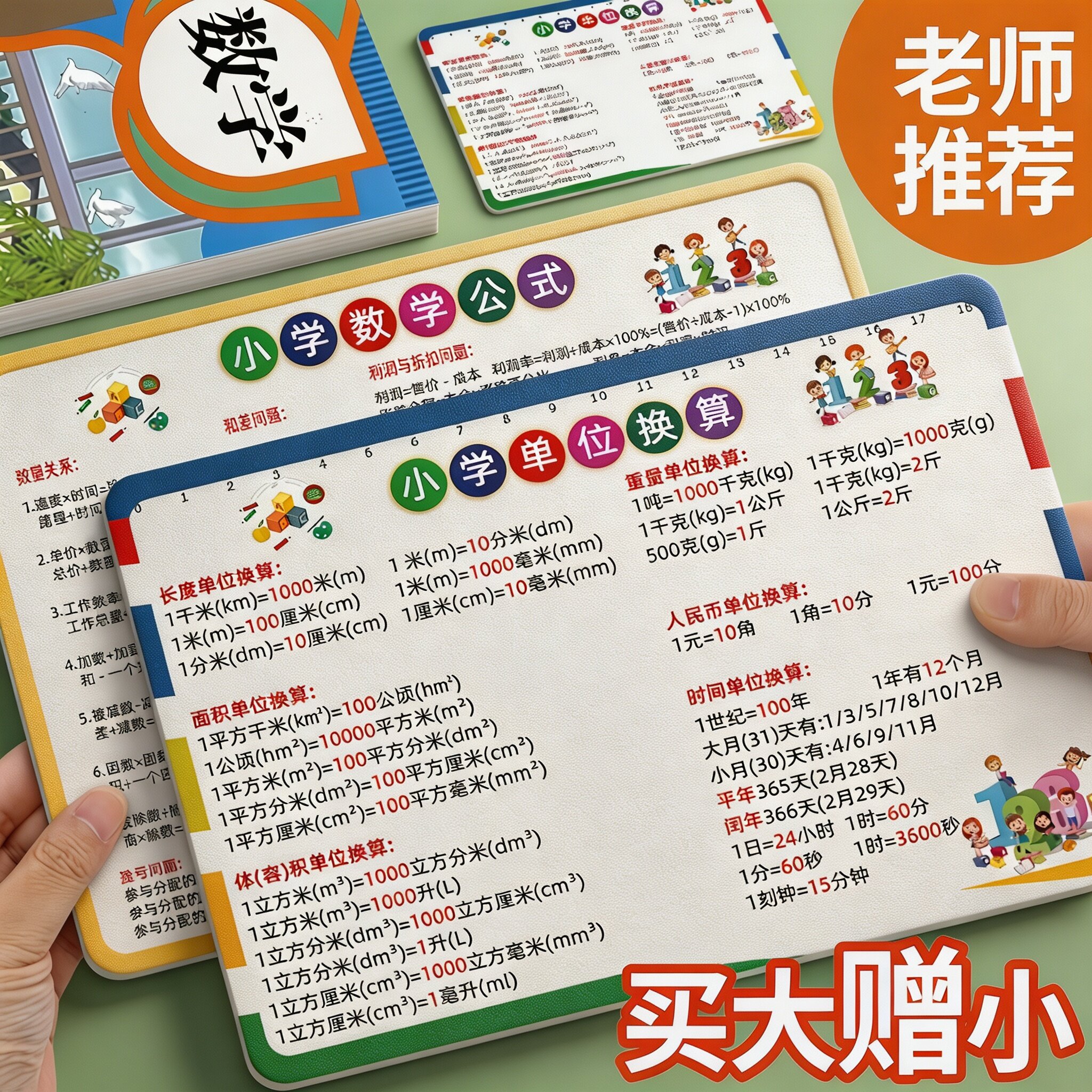 小学数学公式单位换算速记卡片