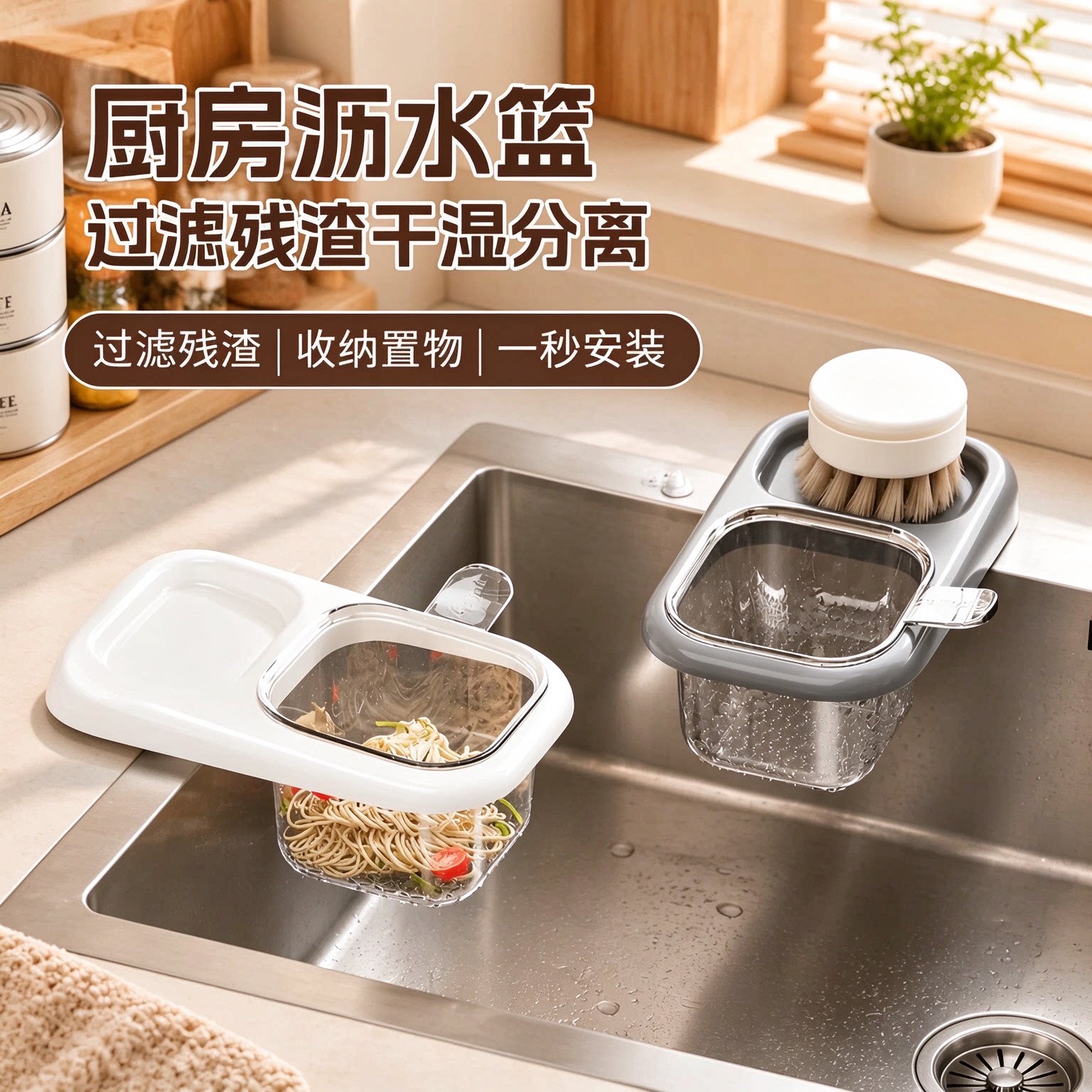 免安装吸盘水槽残渣过滤沥水篮