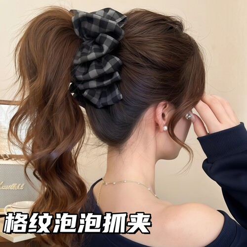秋冬格子云朵泡泡抓夹百搭鲨鱼夹