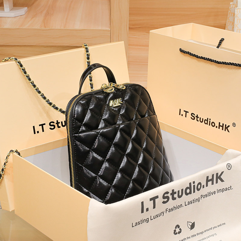 路易CITEX LV官方旗舰店香港真皮菱格链条双肩包女2025新款时尚高