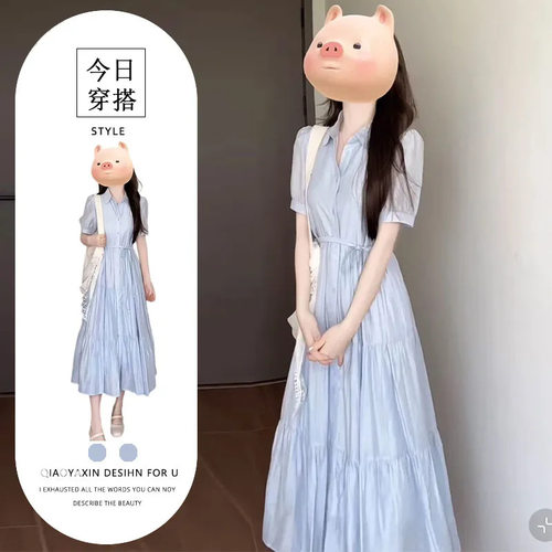 2025夏季穿搭微胖mm法式气质连衣裙女收腰显瘦中长款时尚减龄裙子