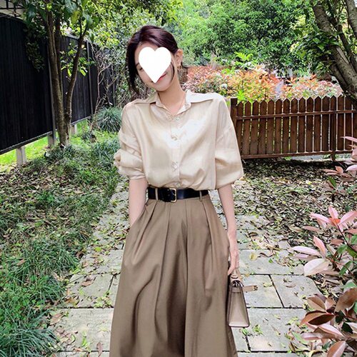 纯色秋季新款衬衣半身裙套装女初秋两件套上班族通勤高级感套裙