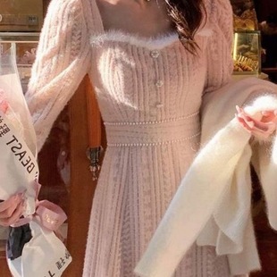 法式保暖加厚内搭加绒秋季中打底裙大衣配连衣裙女初恋长款毛衣裙