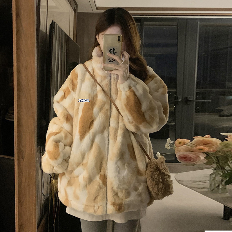 时尚羊羔毛毛绒棉服女秋