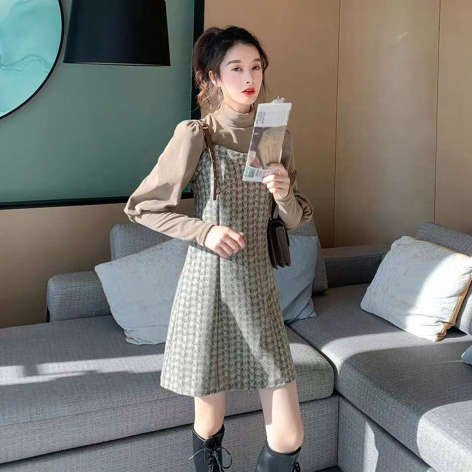 法式小香风毛呢背带裙女