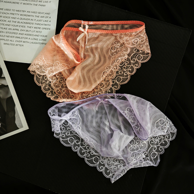 法式风男士低腰性感网纱诱惑无痕三角裤透明U凸特色蕾丝高叉内裤