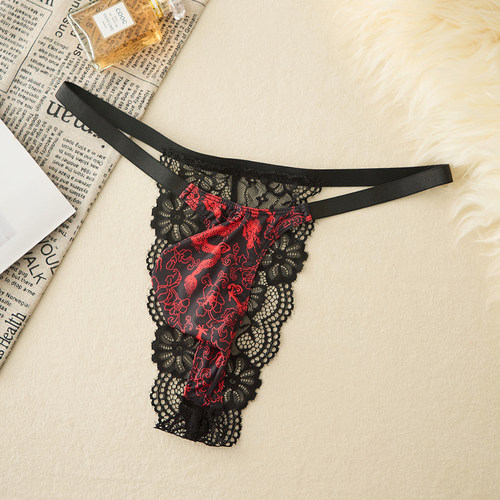 新款国风男士低腰性感蕾丝丁字裤个性素雅柔软透气舒适细带内裤