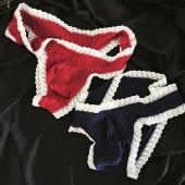 法式 柔软冰丝提花无痕情侣内裤 温柔男女款 半包臀蕾丝花边丁字裤