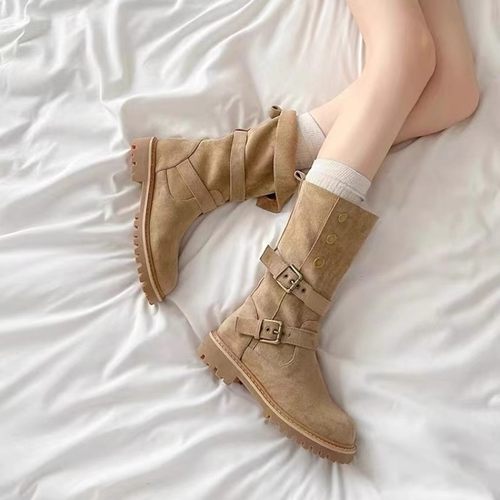 美拉德复古马丁靴女小个子内增高骑士靴显腿长中筒靴4143大码女靴