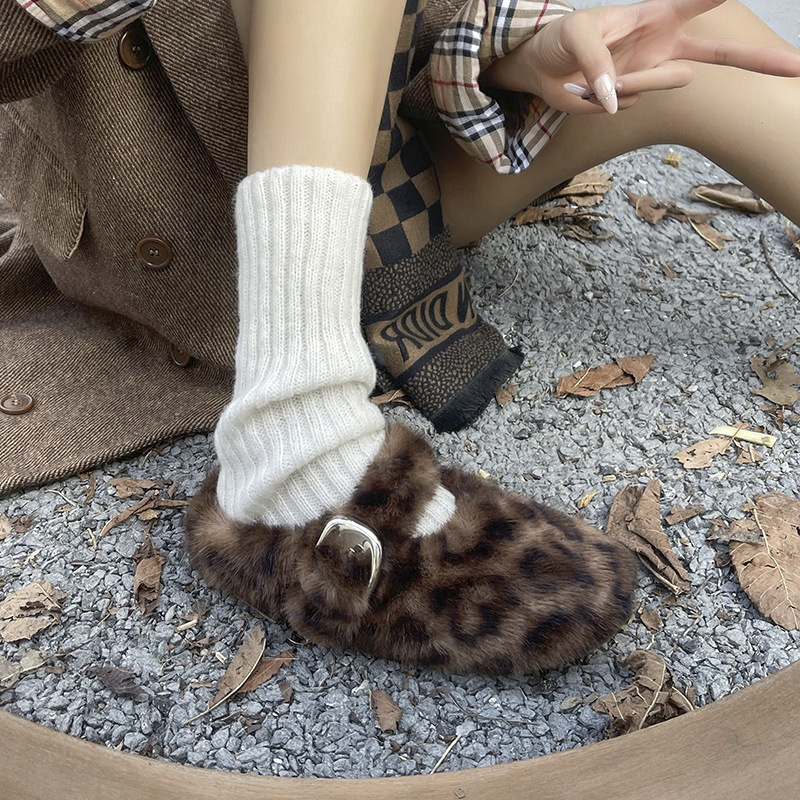 豹貂毛厚底毛毛鞋女外穿半拖鞋