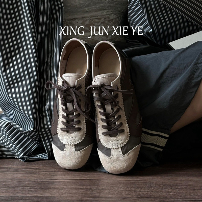 2026早春新款韩版复古拼色德训鞋女系带平底休闲运动鞋百搭阿甘鞋,女鞋,德训鞋,淘宝优惠券,粉丝福利购,淘宝优惠卷