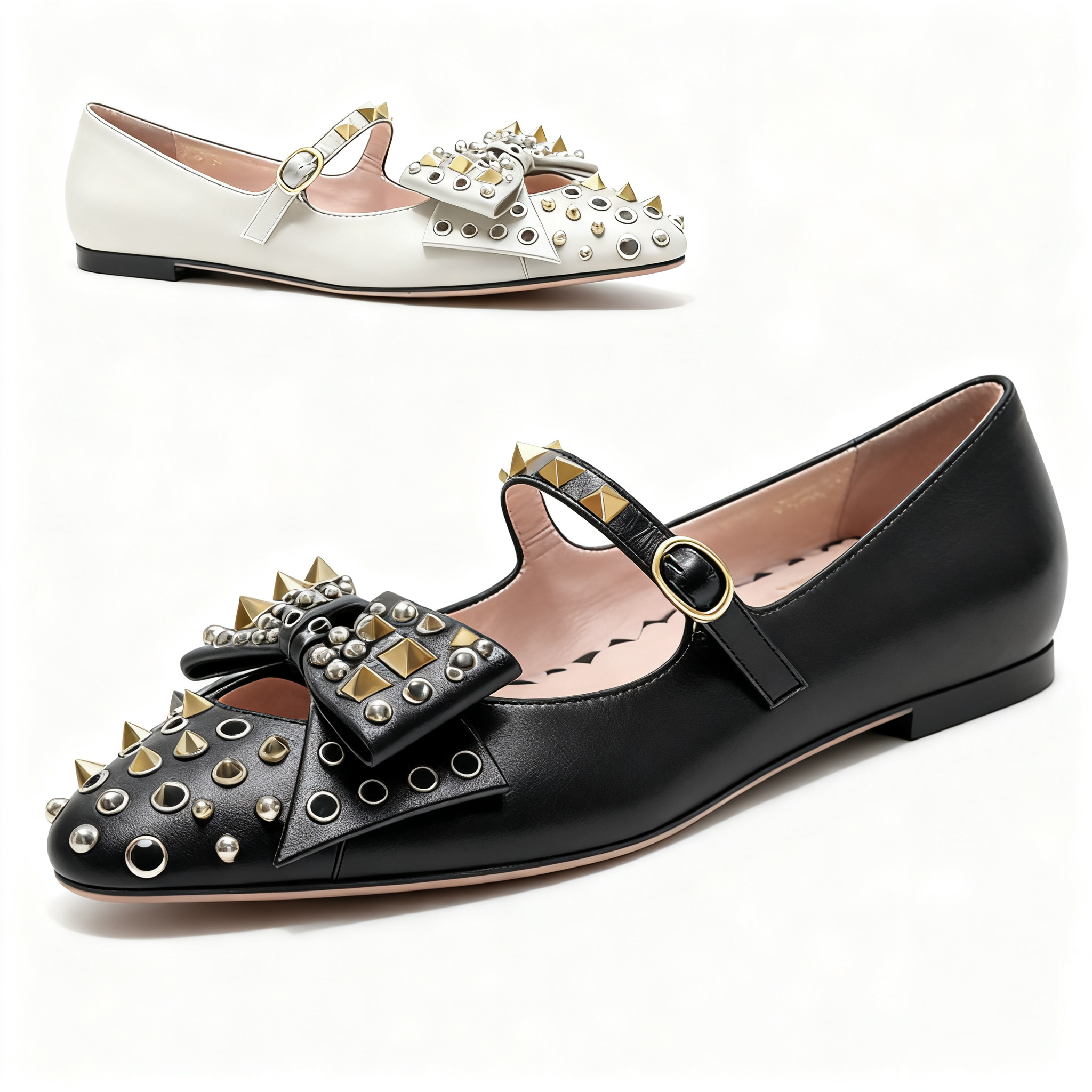 2025秋季新款铆钉蝴蝶结芭蕾舞鞋