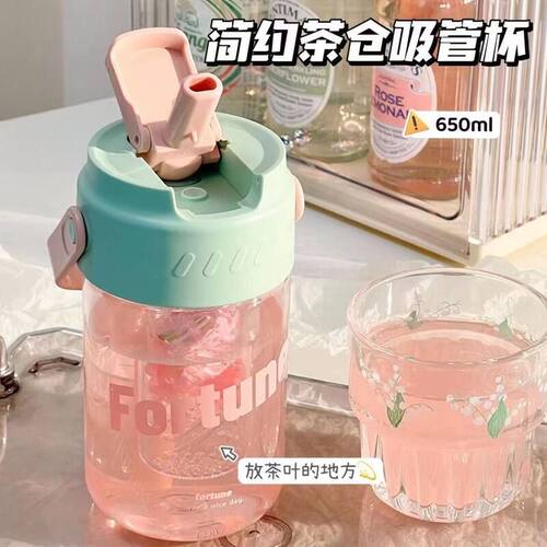 夏季新款吸管杯女生果茶带滤网