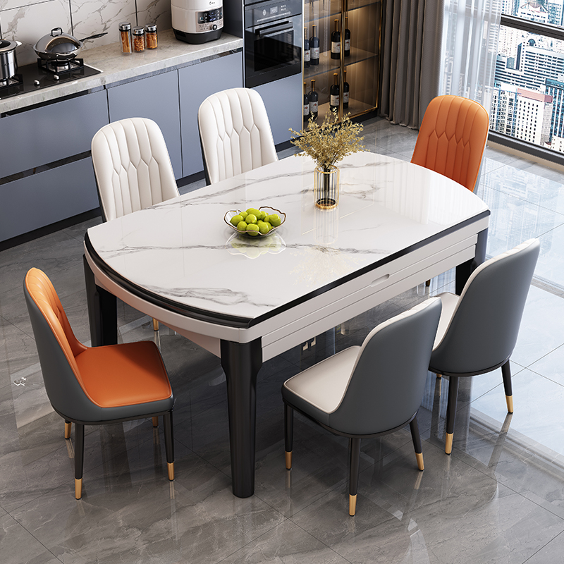 优选岩板餐桌轻奢现代简约小户型家E用折叠吃饭桌子可伸缩圆桌带