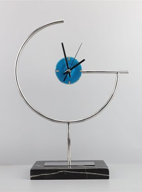 优选新中式创意金属m大理石时钟摆件客厅样板房玄关酒柜桌面家居