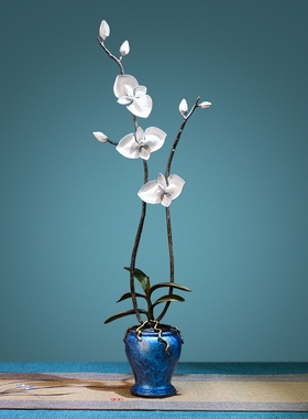 优选《全铜兰花》k铜摆件工艺品新中式家居客厅壁龛装饰玄关花架