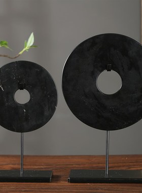 优选新中式创意轻奢天然售楼处样板间客厅玄关博古架书Y房黑色玉