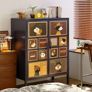 精选d铁皮斗柜客厅靠墙中古风卧室储物柜电视柜旁小边柜收纳