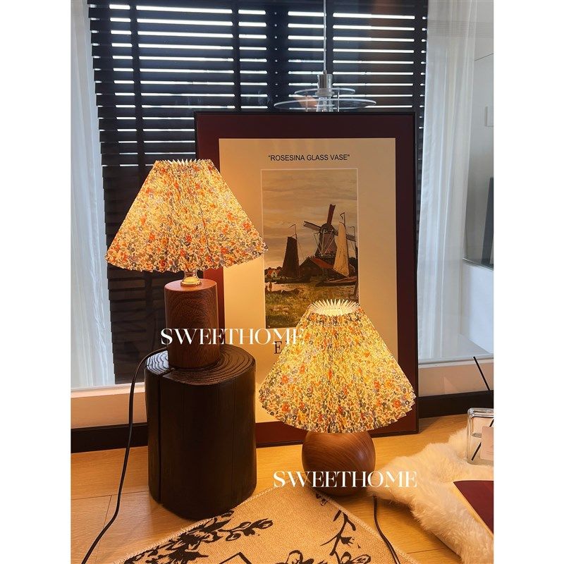 优选SweetHome *复古碎花台灯高级创意法P式田园风主卧室床头灯氛