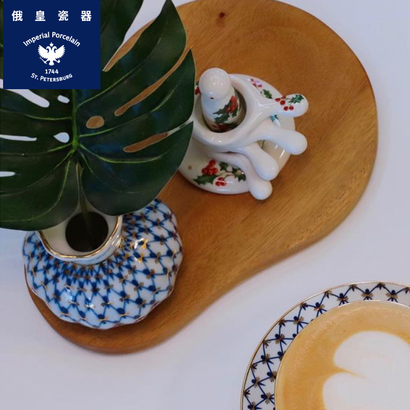 新款p俄罗斯皇家进口手绘瓷器钴蓝郁金香花瓶台面插花瓶