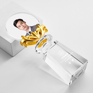 精选教师节优秀讲师彩印人像照片C水晶奖杯定制团队员工销售冠军