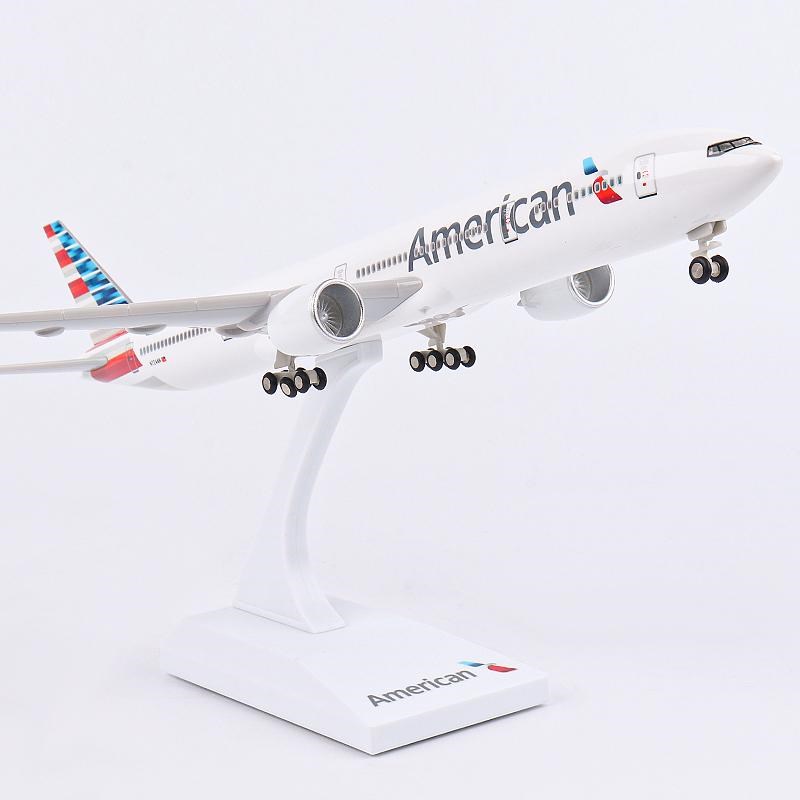 优选大号飞机模型b77p7仿真美国航空拼装航模收藏纪念带轮灯光摆