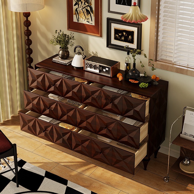 优选中古风斗柜实木卧室收纳柜复C古菱形雕花斗橱柜家用客厅六斗