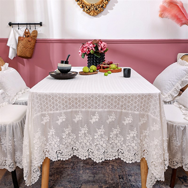 新款定制蕾丝桌布法式轻奢高级感纯色H美式餐桌布茶几布欧式花边