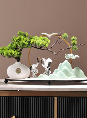 优选沙盘酒c店新中式玄关装饰摆件餐桌中间会所盆景观圆桌轻奢迎