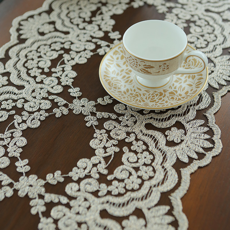 优选韩国进口金色欧式蕾丝流苏桌旗F电视柜桌布美式茶几装饰桌垫
