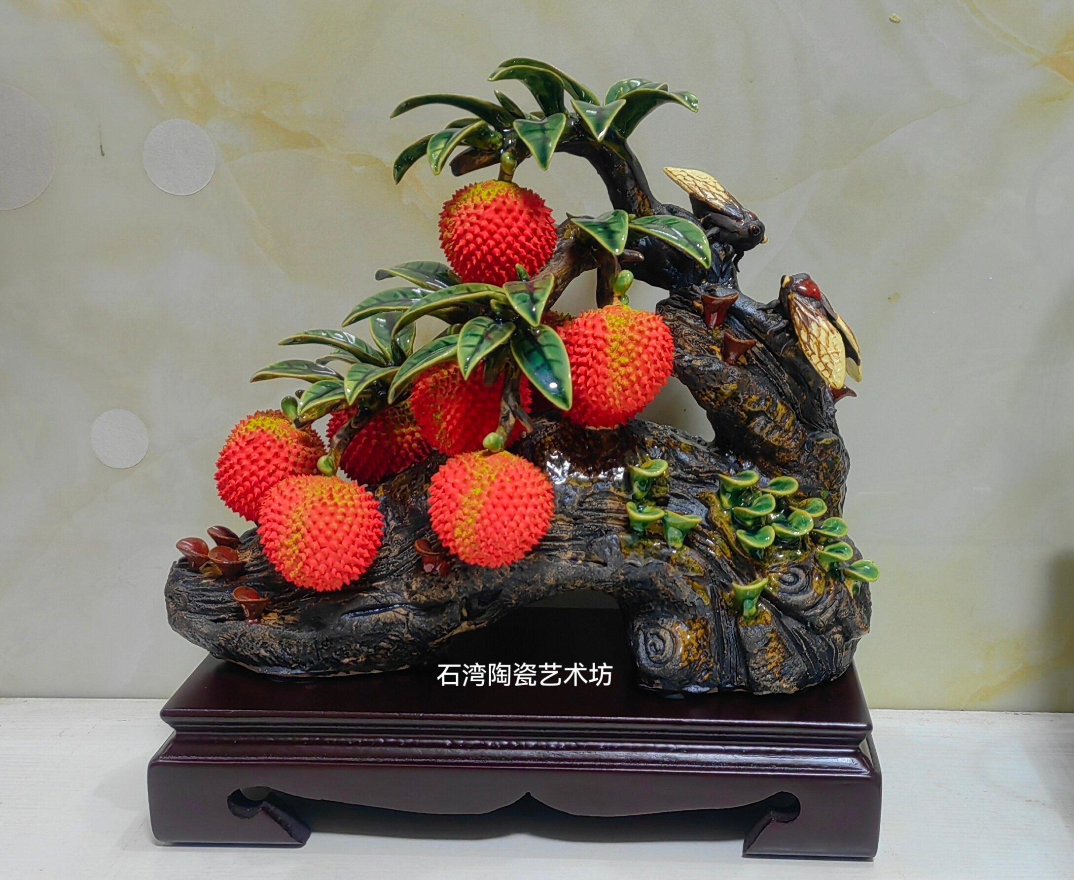 陶瓷仿真水果荔枝树蝉手工礼品