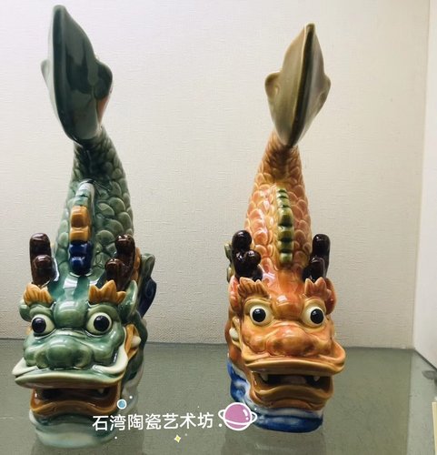 石湾公仔陶瓷仿真鳌鱼风水摆件