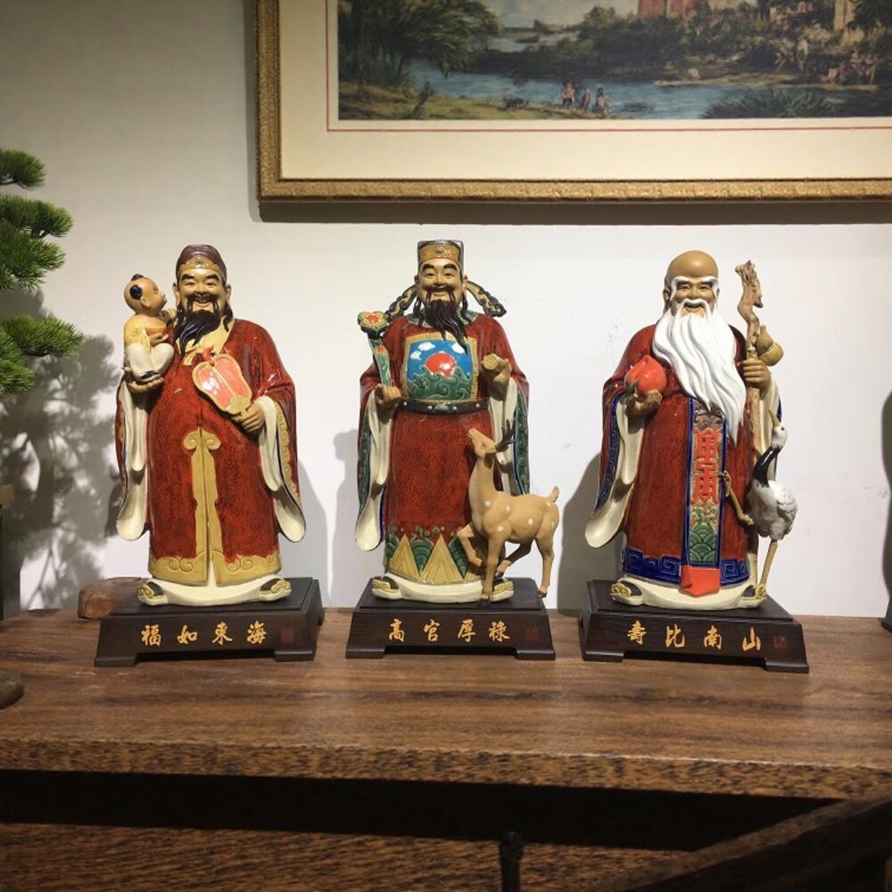 石湾陶瓷福禄寿中式门神摆件